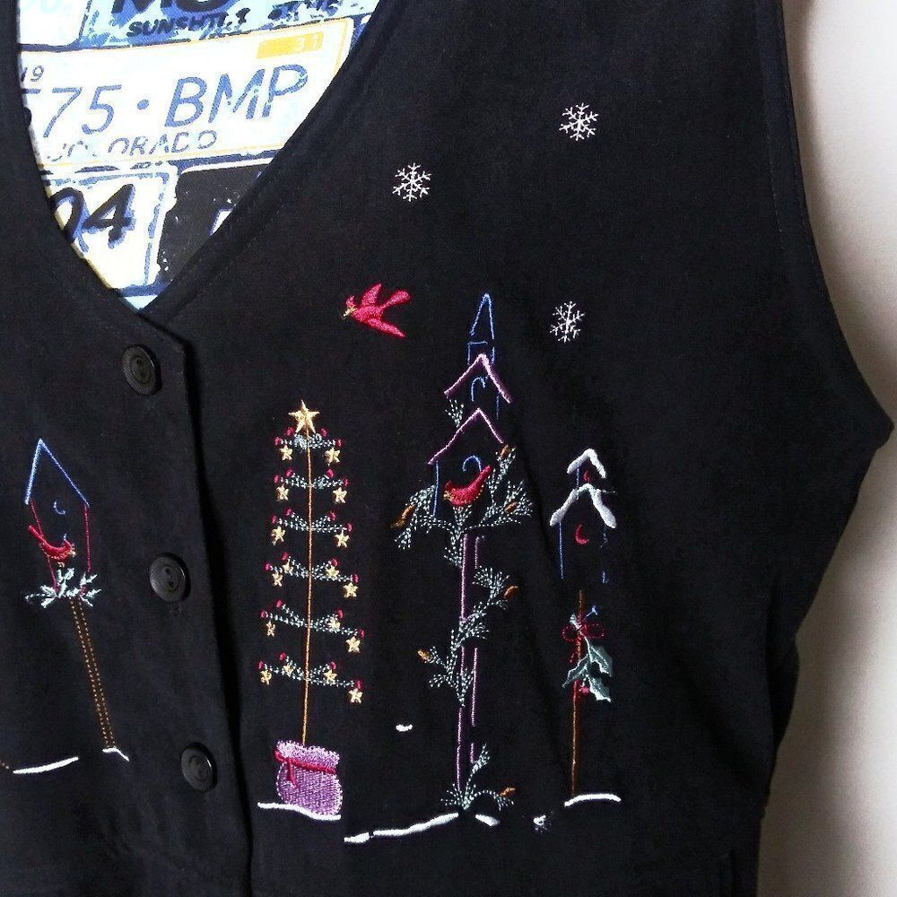 CHRISTOPHER & BANKS Faux Suede Christmas Embroidered Maxi Dress Pockets Sz L VTG - Picture 4 of 8
